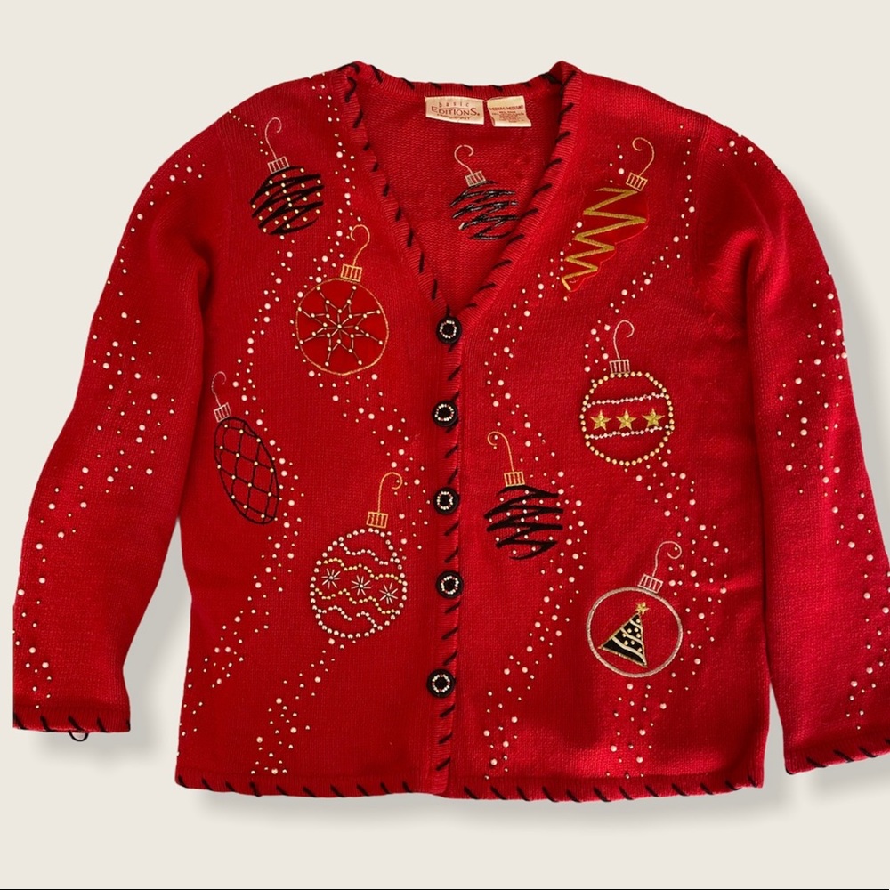 Beaded Christmas Red Sweater